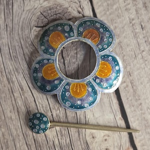 Gita Maria Shawl Pin Glass Enamel Over Sterling Silver - Etsy display picture 3