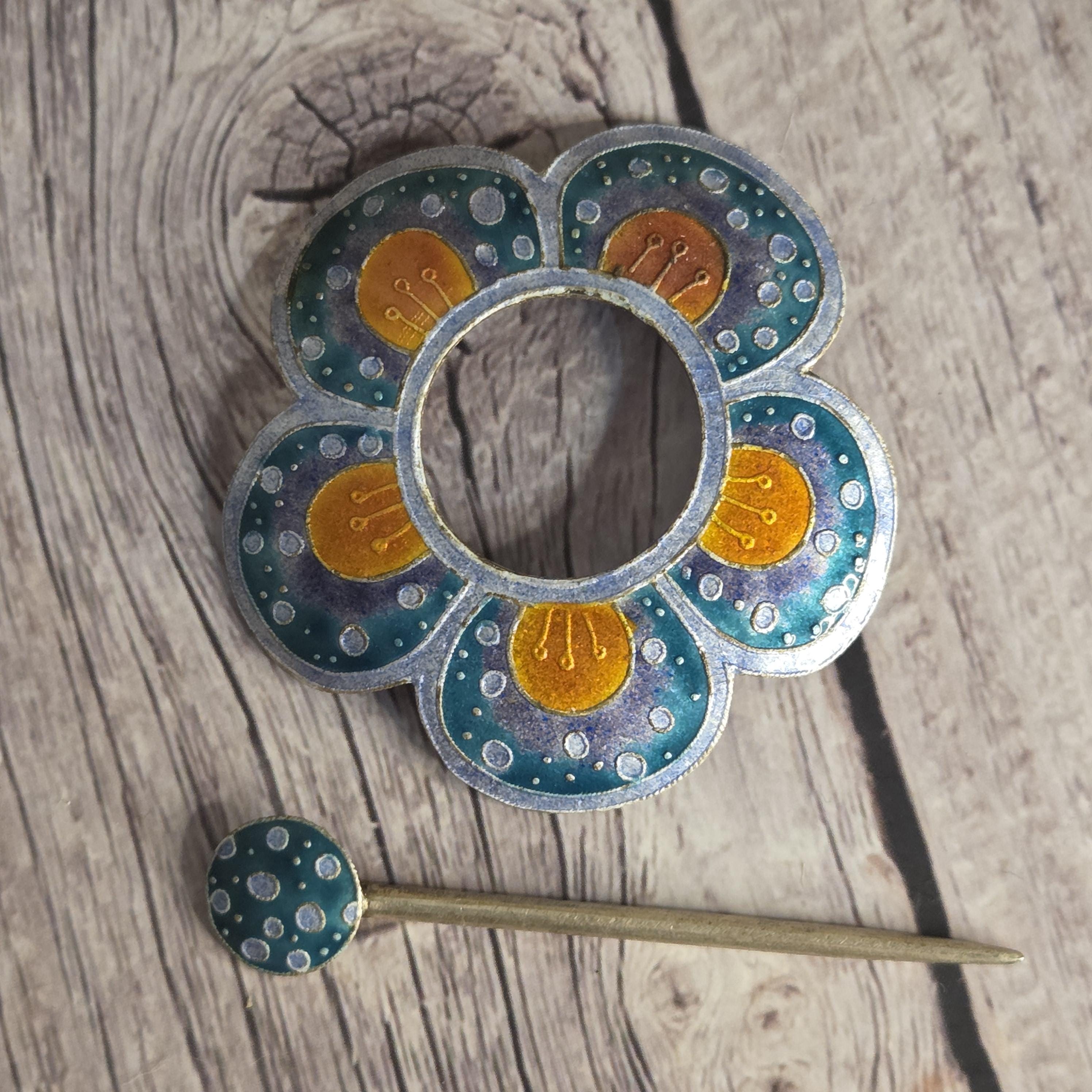 Gita Maria Shawl Pin Glass Enamel Over Sterling Silver - Etsy display picture 1