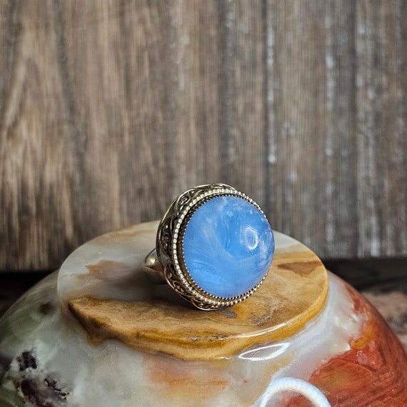 Vintage Whiting and Davis cocktail ring blue marb… - image 8
