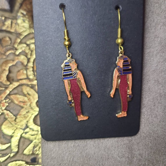 Vintage Cloisonne enamel Egyptian earrings - image 1