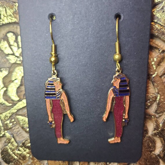 Vintage Cloisonne enamel Egyptian earrings - image 6