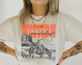 Retro Western Wanderlust T-Shirt: Boho Rodeo Cowboy Tee