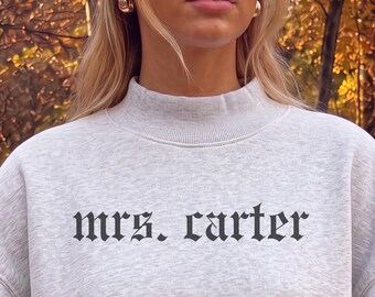 Custom Mockneck Sweatshirt Mrs. Oversized Crewneck Gift For Bride Personalizable Bridal Shower Bachelorette Minimalist