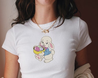 Camiseta vintage de conejito de Pascua Y2K para bebé: top corto moderno