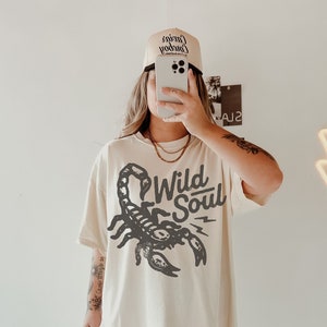 Comfort Colors Oversized Graphic T-Shirt: Western Scorpion &#39;Wild Soul&#39;