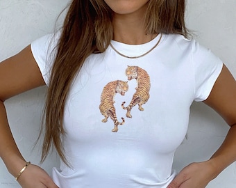 Tiger Baby T-Shirt 90er Jahre Ästhetisches Baby T-Shirt Coquette Shirt Grunge Ästhetisches Mob Wife Baby T-Shirt Y2K Ästhetisches Baby T-Shirt Trendy Sommer Crop Top