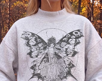 Vintage Fairy Sweatshirt Whimsigoth Mock Neck Fairycore Sweatshirt Victorian Fairy Gothic Celestial Graphic Mystical Cottagecore Fantasy