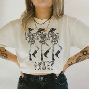 Comfort Colors Howdy Skeleton Cowboy Tee - Boho Halloween Shirt