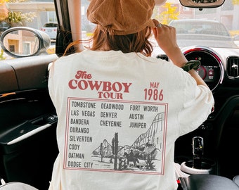 Camiseta gráfica Comfort Colors Cowboy Tour: moderna camiseta vaquera extragrande