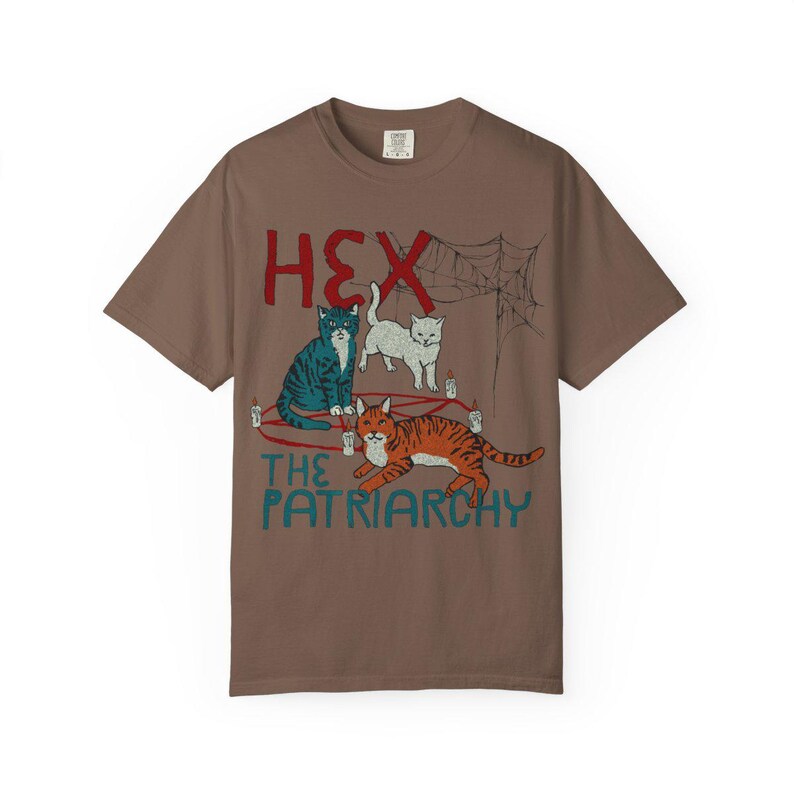 Camiseta Hex the Patriarchy, camiseta con estampado de gato brujo, camiseta de protesta feminista, camiseta unisex Comfort Colors, declaración política, camiseta de derechos de la mujer imagen 7