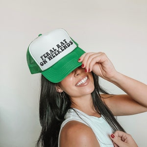Feral Rat On Weekends Trucker Hat Trendy Funny Trucker Hat Retro Party Hat Gag Gift College Hat Sorority