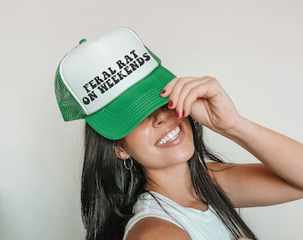 Feral Rat On Weekends Trucker Hat Trendy Funny Trucker Hat Retro Party Hat Gag Gift College Hat Sorority