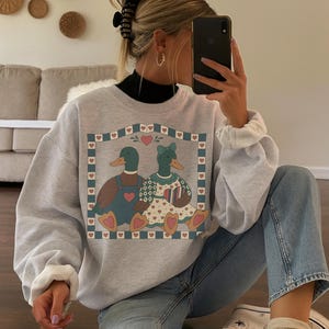 Grandma Core Duck Sweatshirt, Vintage Country Folk Crewneck, Cozy Cottagecore Pullover Cute Summer Shirt Trendy Gift image 1