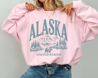 Felpa Alaska, girocollo vintage Alaska, souvenir di viaggio accogliente del parco statale, pullover oversize con motivo naturalistico e montano