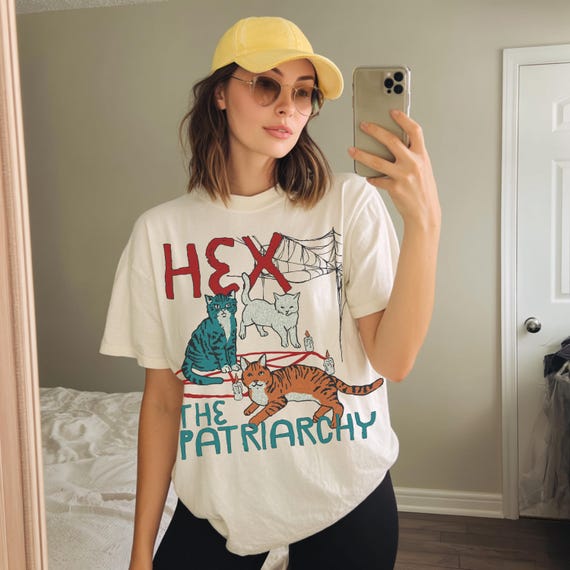Hex the Patriarchy Shirt Witchy Cat Graphic Tee Feminist Protest Shirt Comfort Colors Unisex T-Shirt