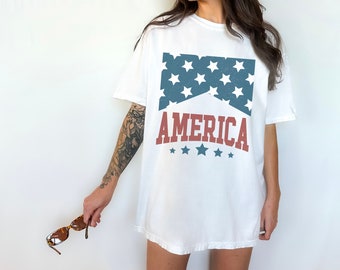 Camiseta con la bandera de EE. UU. en colores cómodos: camiseta retro patriótica del 4 de julio