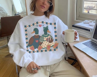 Grandma Core Duck Sweatshirt, Vintage Country Folk Crewneck, Cozy Cottagecore Pullover Cute Summer Shirt Trendy Gift