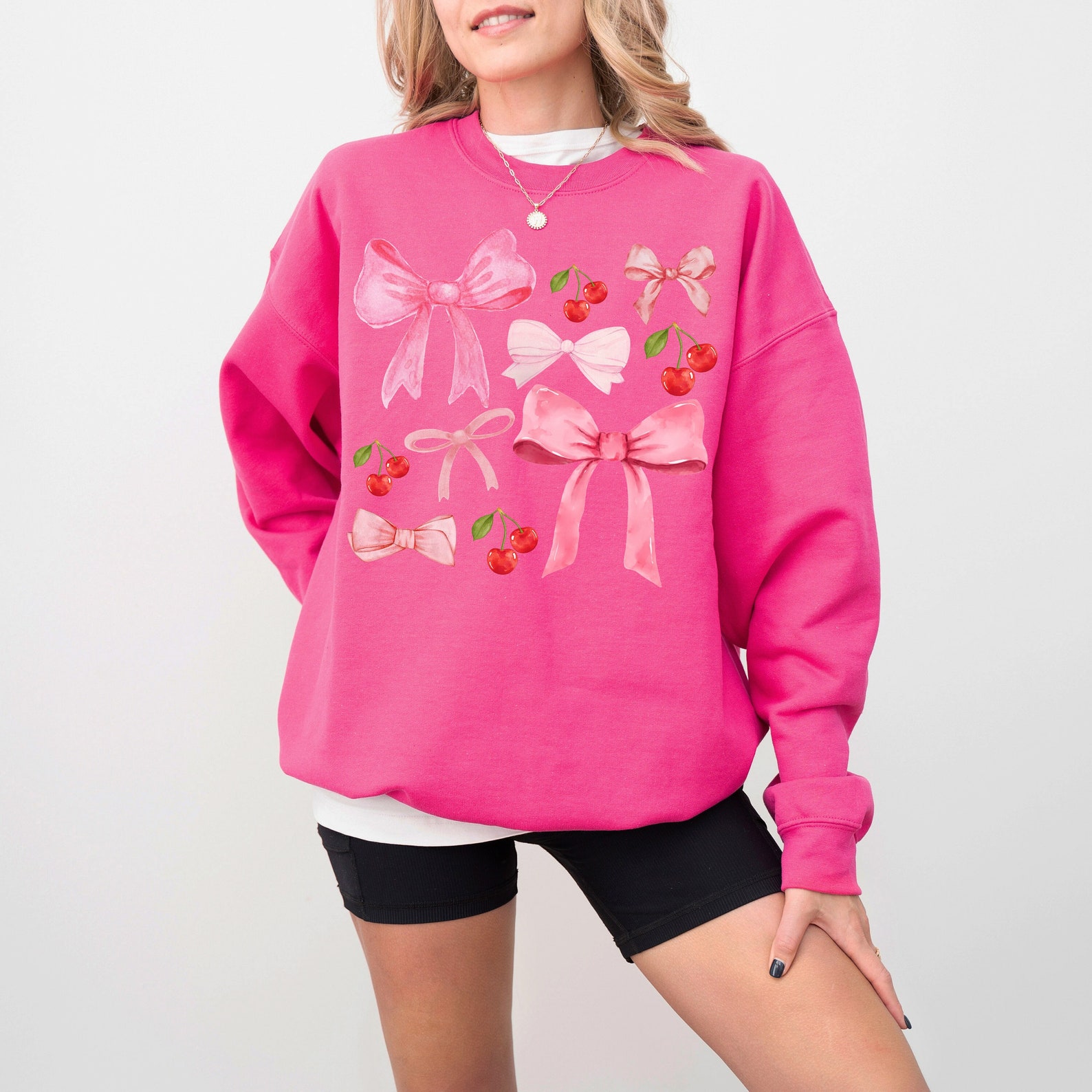 Pink pink red cherry sweatshirt