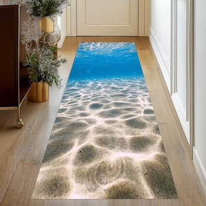 Ocean Wave Hallway Rug: Non-Slip Cotton Beach Decor