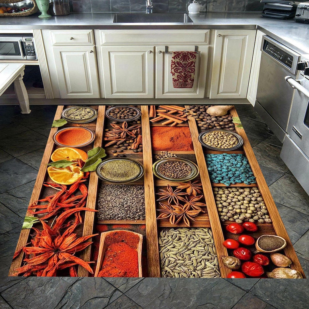 Spice Rug Vibrant Spices Kitchen Rug: 3D Print Cotton Woven Base - Etsy