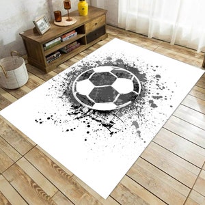 Tappeto da calcio, tappeto da pallone da calcio, tappeto bianco, tappeto personalizzato, regalo per lui, tappeto popolare, tappeto per soggiorno, tappeto da area, regalo di inaugurazione della casa, tappeto antiscivolo