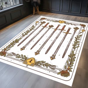Tapete de cartas de tarô, tapete de cartas de baralho, tapete fantástico, tapete de espadas, tapete de tarô, decoração de jogos, tapete de sala de estar, tapete de bruxa, tapete personalizado, tapete especial, design de tarô