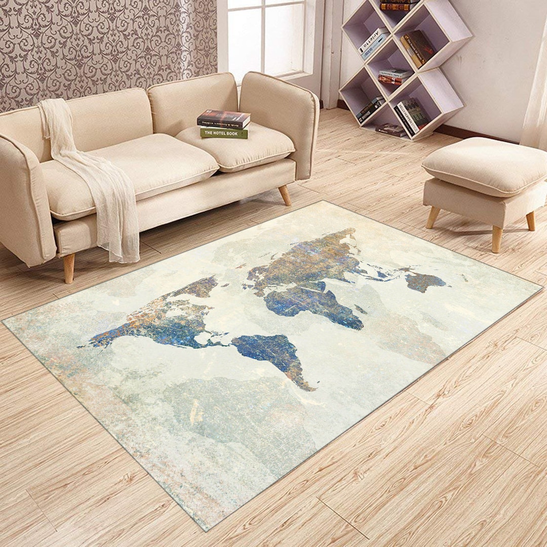 Light Color Rug World Map Rug Housewarming Gift Floor Non Etsy