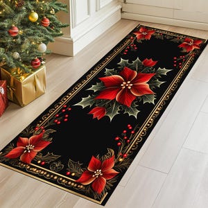 Poinsettia Christmas Runner Rug: Holiday Home Decor