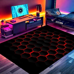 Honeycomb Hexagon Rug: Neon Gamer Room Decor