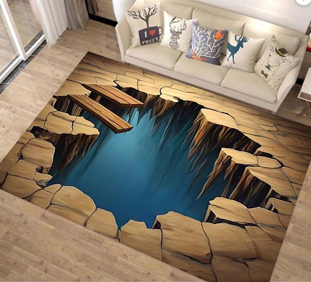 3D Vortex Illusion Rug, Optical Crack Design, Living Room Decor - Etsy