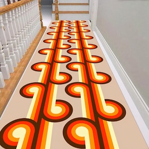 Orange Groovy Rug,Psychedelic Rug,Retro 70s Rug,Geometric Rug,Mid Century Rug,Hippie Retro Vibes,Boho Rug,Hallway Runner,Machine Washable