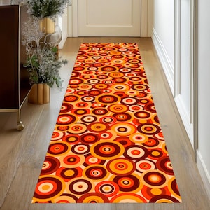 Orange Groovy Rug,Psychedelic Rug,Retro 70s Rug,Geometric Rug,Mid Century Rug,Hippie Retro Vibes,Boho Rug,Hallway Runner,Machine Washable