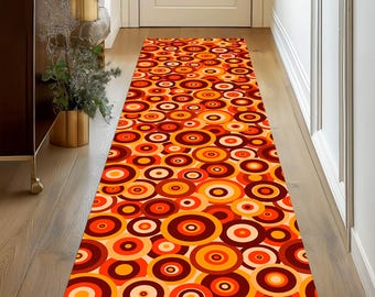Orange Groovy 70s Rug: Psychedelic Geometric Hallway Runner