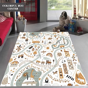 Road Pattern Rug, Babyshower Rug, City Map Rug, Gift For Him, Kids Room Rug, Non-Slip Base Rug, Boy Room Rug, Area Rug, Modern Play Rugs