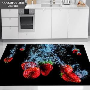 Kitchen Rug,Strawberry Pattern Rug,Fruit Rug Kitchen Decor,Dining Room Decor,Salon Rug,Area Rug,Home Decor,Gift For Mom,Machine Washable Rug