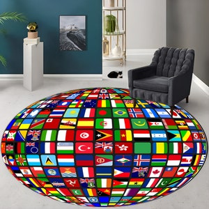 Flag, World Flags, Flag Themed Rug, Kids Room Rug, Round Rug, Map, Map Rug, World Planet, World Map Rug, State Flags,, Housewarming Gift