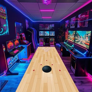 Bowling Alley Rug: Arcade Game Room Decor, Non-Slip Cotton Runner