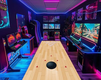 Bowling Alley Rug: Arcade Game Room Decor, Non-Slip Cotton Runner