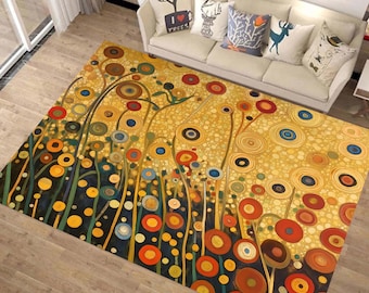 Gustav Klimt Floral Rug: Bohemian Botanical Art Decor