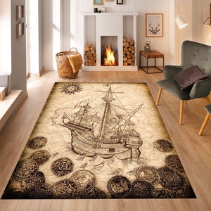 Scheepskleed, piratentapijt, schatkaarttapijt, boottapijt, kompasdecortapijt, kompaskleed, woonkamertapijt, vloerkleed, matroostapijt, mystiek tapijt, zeemantapijt