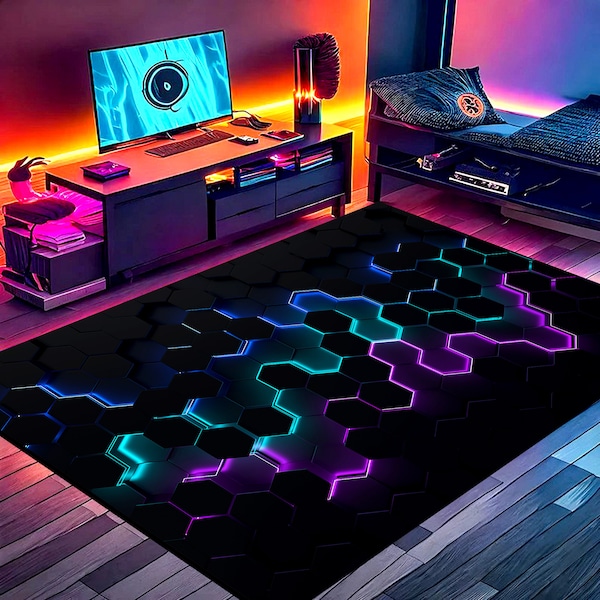 Gaming Room Rug, E-Sport Rug, Colorful Rug, Gamer Rug, Neon Look Rug, Game Room Teppich For Boys, Gift For Gamer, Play Room Rug, Cool Rug