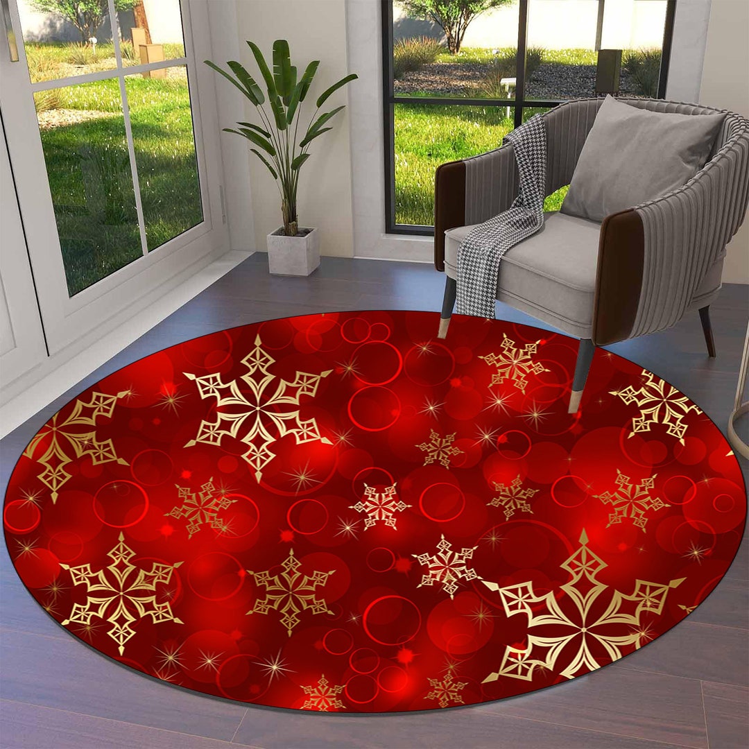 Christmas Rug Christmas Decoration Snowflakes Rug Round Etsy