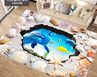 3D Dolphin Rug: Nautical Ocean Area Rug, Coastal Decor