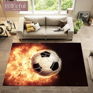 Soccer Rug, Football Rug, Soccer Ball Rug, Custom Rug, Non-Slip Rug, Gift For Him, For Living Room Rug, Area Rug, Housewarming Gift