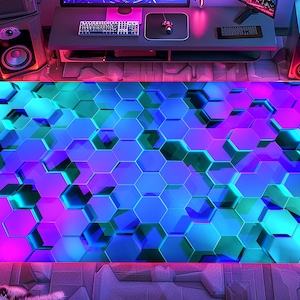 Neon Hexagon Gaming Rug: Colorful E-Sport Play Room Decor