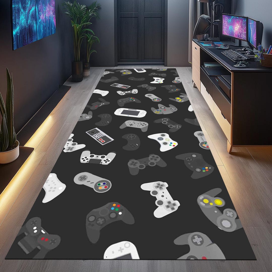 Retro Controller Rug Game Controller Rug: Retro Arcade Room Decor, Cotton Woven - Etsy