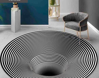 3D Vortex Illusion Rug: Round Living Room Decor
