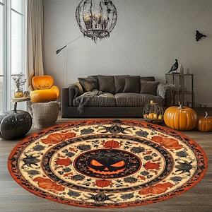 Halloween Rugs,Pumpkin Rug,Halloween Decor Rug,Horror Rug,Halloween Gift,Living Room Rugs,Pumpkin Pattern Rug,Round Rug,Halloween Themed Rug