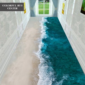 Ocean Wave Runner Rug: Non-Slip Beach Hallway Rug