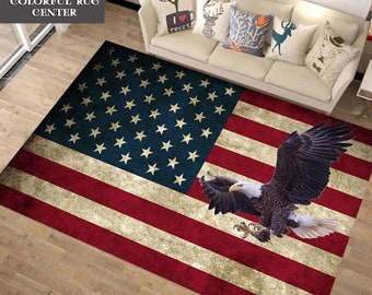 USA Flag Rug, American  Rug, Modern Rug, Area Rug, For Living Room Rug, Custom Rug, Non-Slip Base Rug, Interior Rug, Housewarming Gift